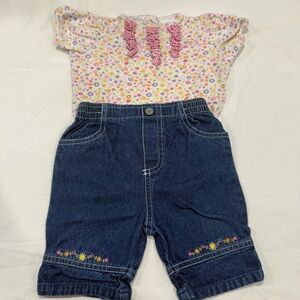 Y2K Happy Kids Floral Top and Denim Pants Set for Kids Size 6-9 Months